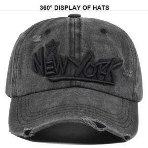 Vintage Washed Distressed Cotton Baseball Cap For Men Women With NEW YORK 3D Embroidery Adjustable Sun Hat Snapback