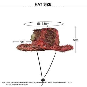 Size chart for retro cowboy hat showing 56-58cm head circumference and 7cm wide brim