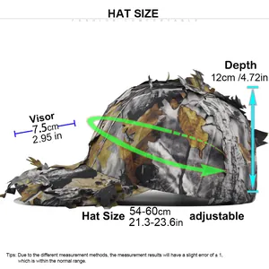 Detaillierte Größentabelle für 3D Blatt Camouflage Taktikmütze mit verstellbarem Riemen