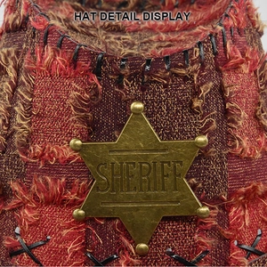 Vintage western cowboy hat with red plaid fabric and sheriff star badge detail