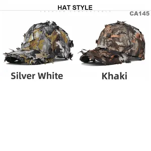 Detail von 3D-Blatt-Tarnmützen in Silberweiß und Khaki für die Jagd im Freien