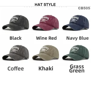 Detaillierte Gitteransicht von Distressed-Baseballkappen in sechs Vintage-Farben