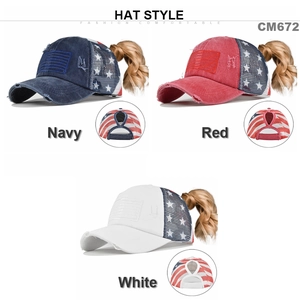 Casquettes de baseball filet avec drapeau américain et ouverture pour queue de cheval