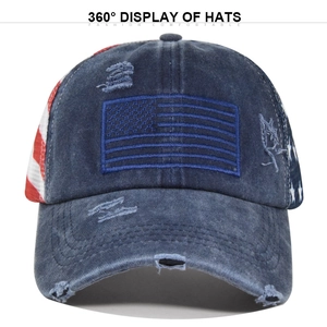 Casquette de baseball bleu marine délavée avec broderie drapeau USA et détails en mesh