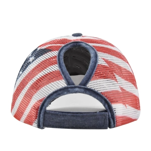 Casquette de baseball drapeau USA avec trou pour queue de cheval et fermeture velcro