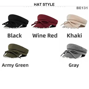 Newsboy petten met kant en strikken in zwart, bordeaux, kaki, groen en grijs