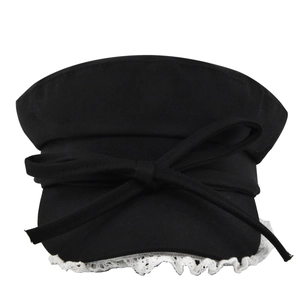 Women's Vintage Navy Hat Lace Trim Bow Decor Flat Top Baker Boy Cap Cotton Blend Beret For Daily Commuting Sweet Newsboy Hat