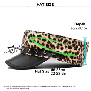 Leopard-Militärmütze mit Nieten und Größenangaben für Kopfumfang 56-58cm