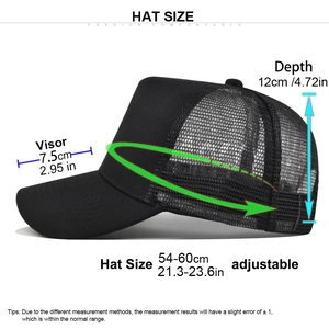 Schwarze Mesh-Trucker-Kappe mit 7,5 cm Schirm und verstellbarem Kopfumfang 54-60 cm