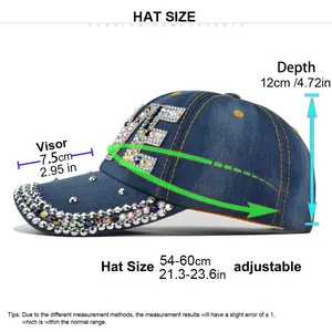 Tabella taglie dettagliata per cappello con strass e circonferenza regolabile 54-60cm