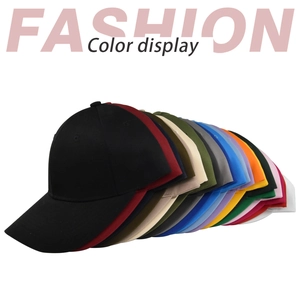 Detailed color display of multi-color cotton baseball caps in classic six-panel design