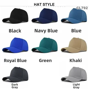 Detailed grid view of minimalist baseball caps CL792 in eight solid colors for custom logos