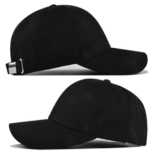 Detail view of cotton baseball cap with adjustable metal buckle and breathable eyelets