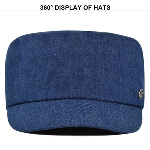 Unisex Denim Cadet Cap Verstelbare Platte Top Militaire Hoed Kort Vizier Zonnescherm Casual Mode Hoed Met Metalen Letter M Label