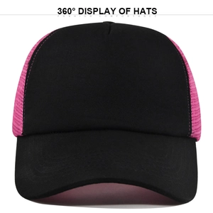 Classic black and pink mesh trucker hat with sponge peak and structured baseball cap style