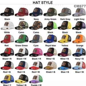 Multiple styles of animal patch trucker hats with breathable mesh and bear leather labels