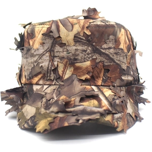 Detailed view of 3D laser-cut leaf camouflage hat for hunting and jungle concealment