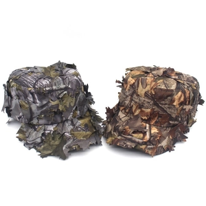 3D leafy camouflage caps in jungle grey and brown dead leaf patterns for hunting