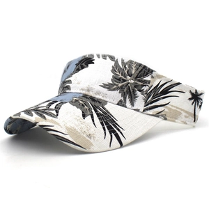 Printed Sun Visor Hat Women Tropical Palm Tree Pattern Summer Outdoor Beach Sun Protection Adjustable Cotton Canvas Cap