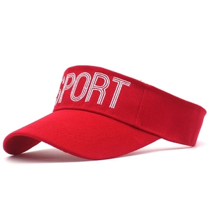 Red sport visor cap with white letter embroidery for sun protection and outdoor tennis
