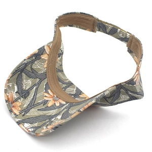 Women's outdoor floral sun visor hat with olive fabric and orange flowers print
