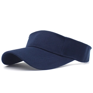 Detail view of reinforced stitching on navy blue cotton sun visor cap for sports