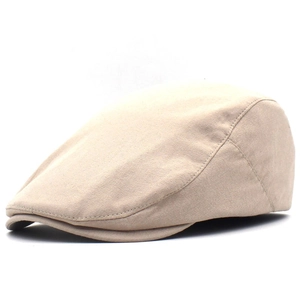 Classic beige cotton flat cap with structured brim for men in minimalist style