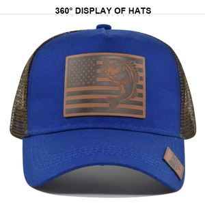 Berretto Trucker in Rete Vintage per Uomo Donna Cappellino da Baseball Regolabile per Pesca Con Toppa in Pelle a Forma di Pesce Cappello da Sole Traspirante per Esterno