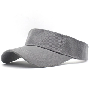 Detail view of grey cotton twill sun visor hat showing fabric texture and design