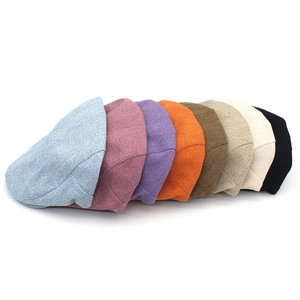 Linen baker boy flat cap for men available in blue, orange, beige and other various colors