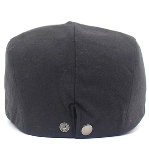 Black cotton beret for men with back metal snap buttons and adjustable strap design