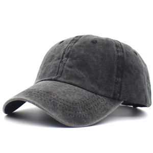 Classic washed cotton ponytail baseball cap for women with vintage distressed finish in dark grey