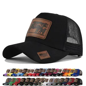 American Retro Mesh Trucker Hat For Men Women Cotton Breathable Baseball Cap With Animal Faux Leather Patch Adjustable Sun Hat