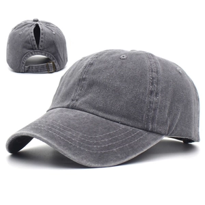 Washed Cotton Baseball Cap For Women Adjustable Ponytail Hole Distressed Vintage Dad Hat Outdoor Casual Peak Cap