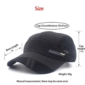 Quick-dry black sport baseball cap with breathable mesh and adjustable size parameters