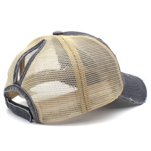 Casquette de baseball vintage en mesh pour femme avec ouverture pour queue de cheval
