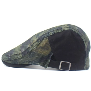 Mesh camouflage beret cap with adjustable metal buckle and breathable summer visor