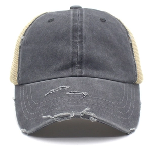 Casquette de baseball vintage grise en coton délavé avec filet en maille aérée
