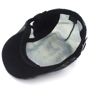 Breathable cotton mesh beret hat with adjustable metal buckle and black inner sweatband