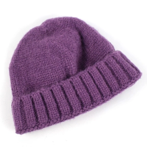 Berretto in maglia viola scuro con bordo risvolto per uomo e donna, caldo cappello invernale