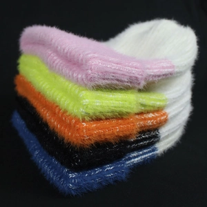 Colorful faux mink fur knit beanies for women, warm winter hats in assorted neon colors