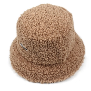 Minimalist teddy wool bucket hat for women in khaki beige for winter warmth