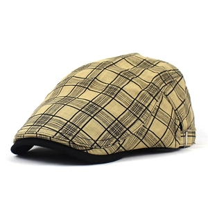Vintage Plaid Cotton Beret Hat For Men Women Breathable Flat Cap Outdoor Sun Protection Ivy Cap Adjustable British Style Newsboy Hat