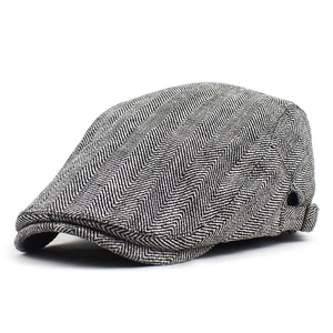 Vintage Herringbone Flat Cap For Men Adjustable Cotton Newsboy Beret Hat British Style Outdoor Sunshade Driving Cap