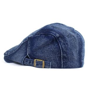 Classic washed denim newsboy cap for men and women with adjustable bronze buckle