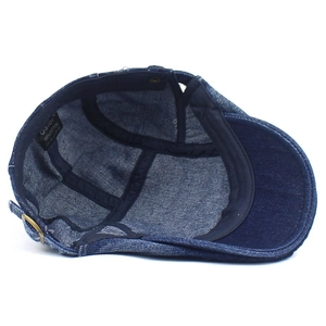 Classic washed blue denim ivy cap for men and women with adjustable brass buckle and 100% cotton