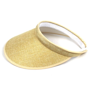 Close-up of beige linen visor texture and woven brim detail for women sun protection