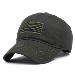 Tactical olive green baseball cap with American flag embroidery for outdoor sports