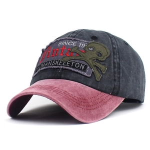 Vintage Washed Cotton Baseball Cap Embroidered Patch Skull Letter Distressed Adjustable Sun Hat For Men Women Outdoor Casual Fashion