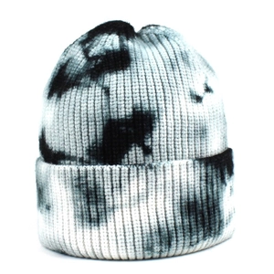 Women Casual Tie Dye Beanie Hat Core Spun Yarn Ribbed Knit Cuffed Warm Winter Hat For Outdoor Streetwear Shopping